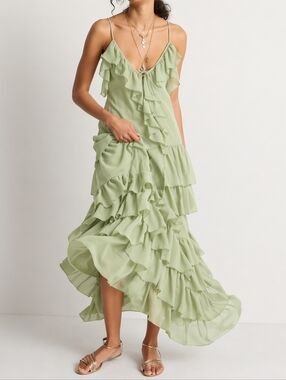 Torn By Ronny Kobo Cascading Ruffled Tiered Layered Maxi Dress